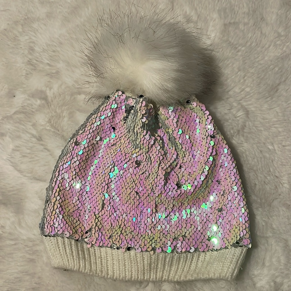 Sequined Pom Pom Hat.